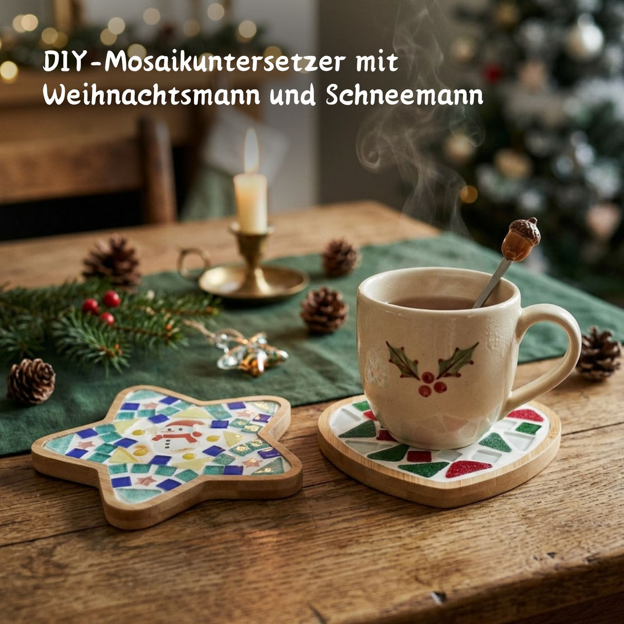 2er-Set DIY-Mosaik-Untersetzer Weihnachtsmann Schneemann Bastelset