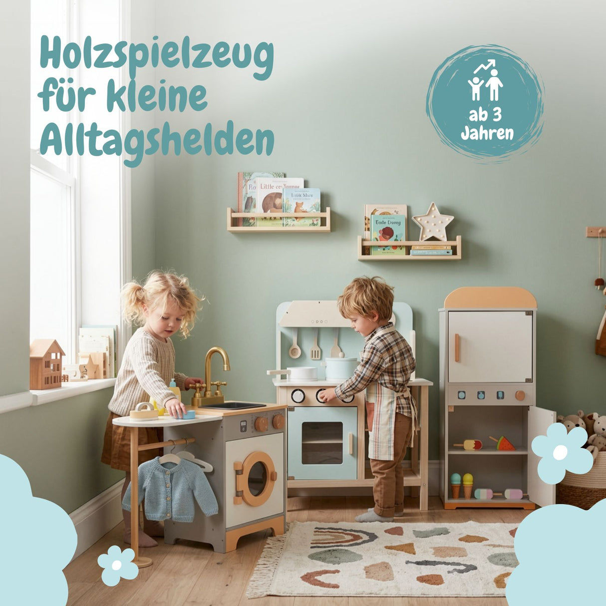 3-tlg. Kinder Haushalts-Spielset Spielküche Kühlschrank Waschmaschine