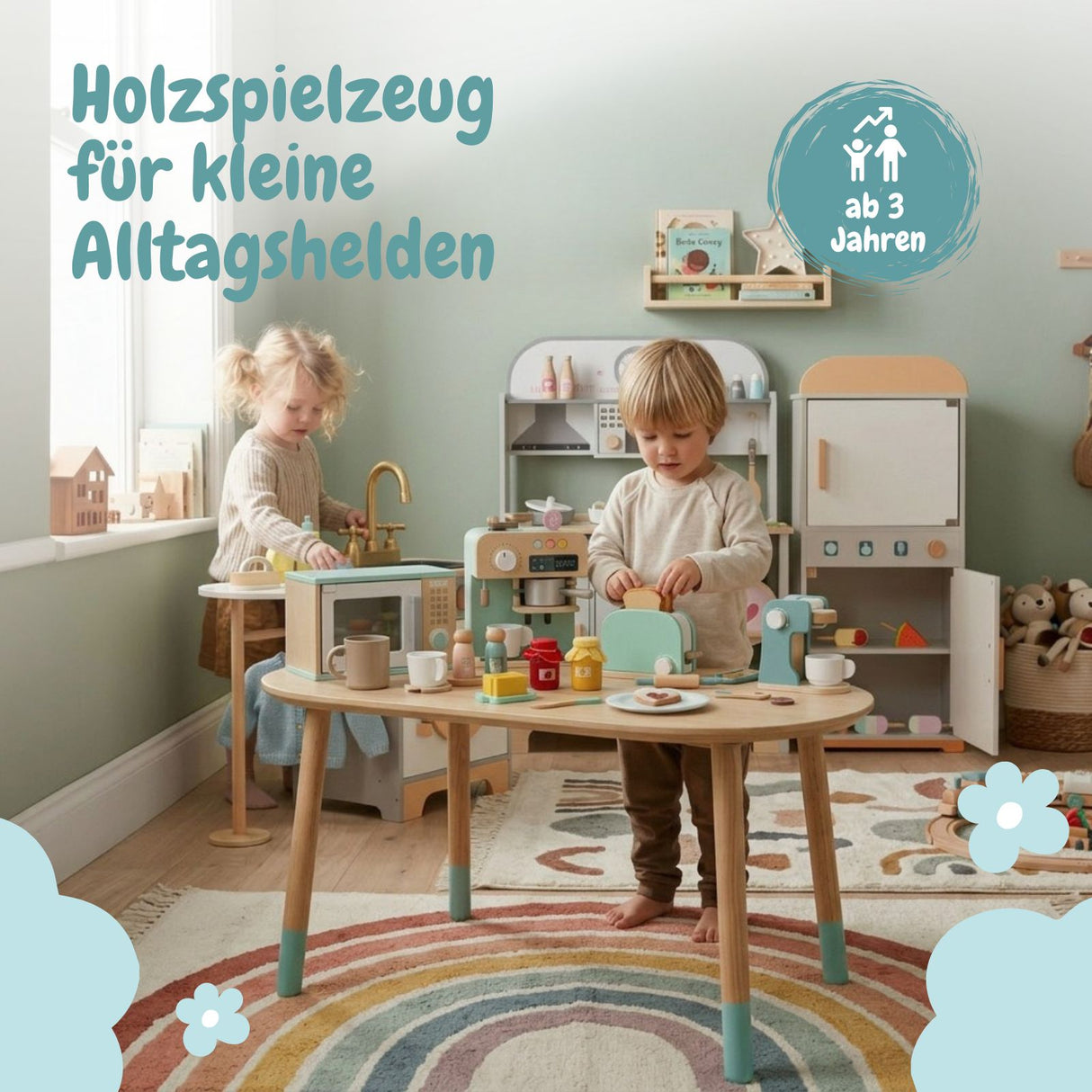 Kinderküche mit XXL Spielset Haushaltsgeräte und Frühstücksset
