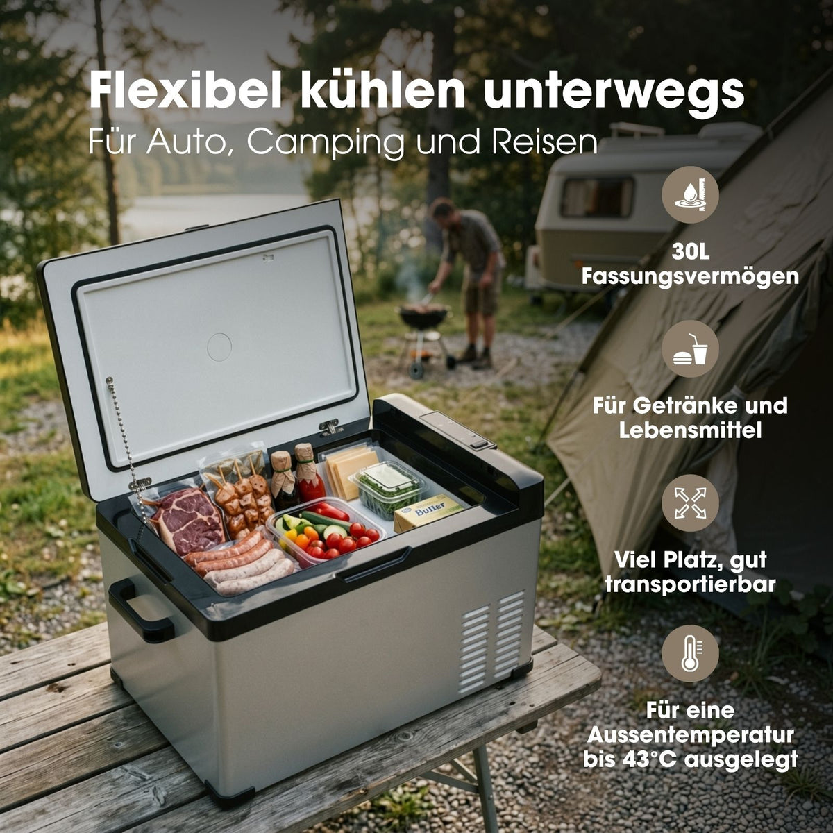 Kompressor-Kühlbox 30L Gefrierbox Camping-Kühlschrank Auto-Kühlbox