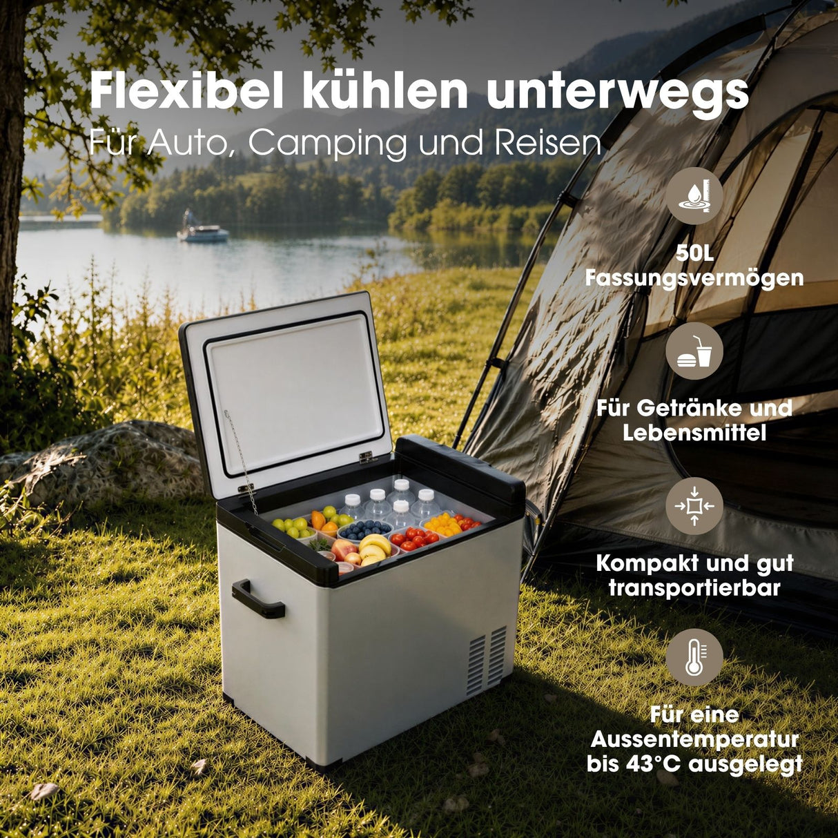 Kompressor-Kühlbox 50L Auto-Kühlbox Gefrierbox Camping-Kühlschrank