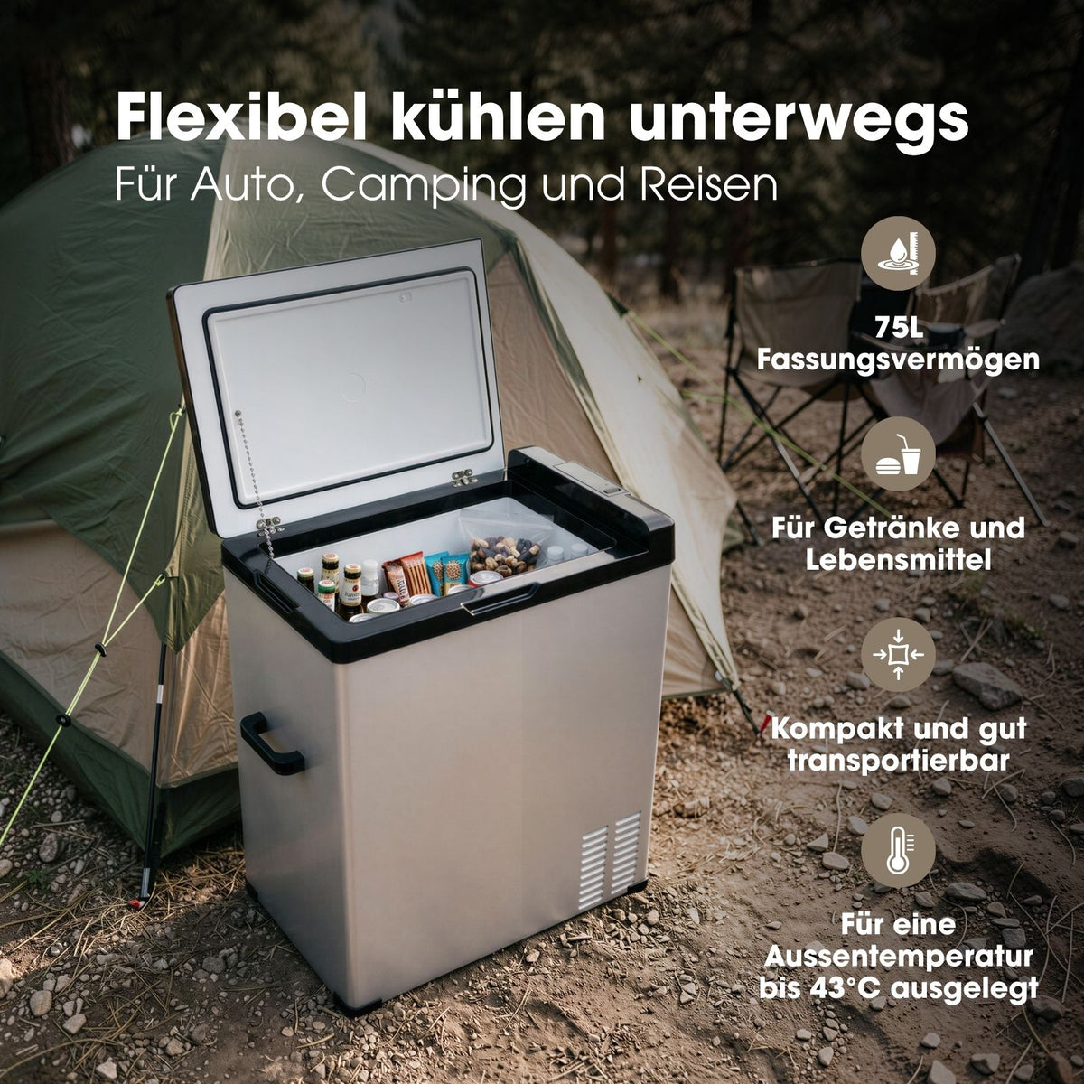 Kompressor-Kühlbox 75L Camping-Kühlschrank Auto-Kühlbox Gefrierbox