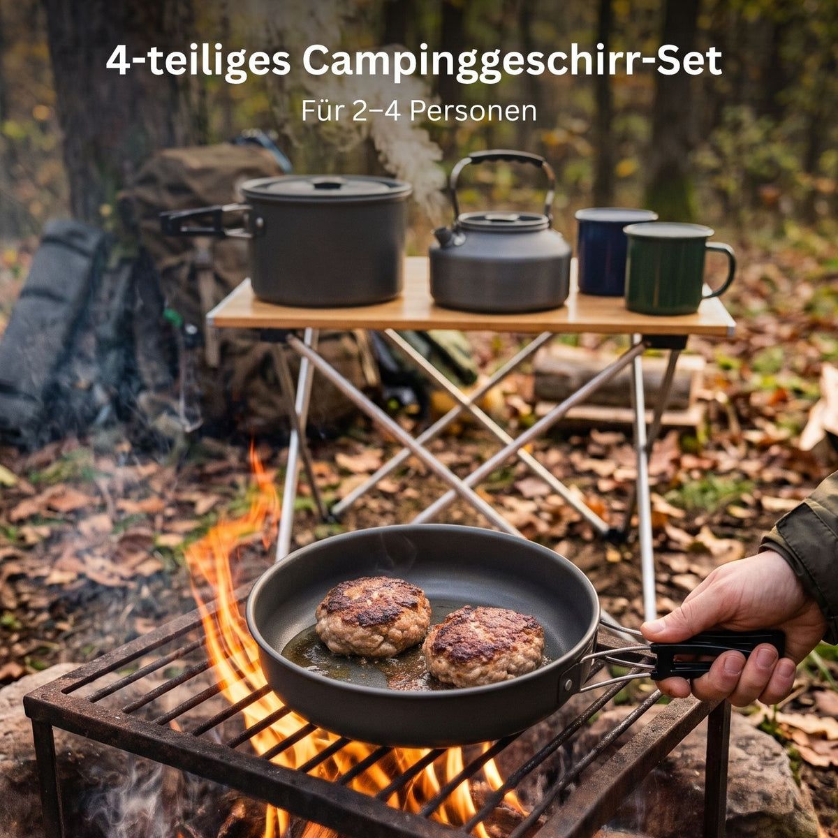 4-tlg. Campinggeschirr Outdoor-Kochgeschirr-Set Kochtopf Bratpfanne