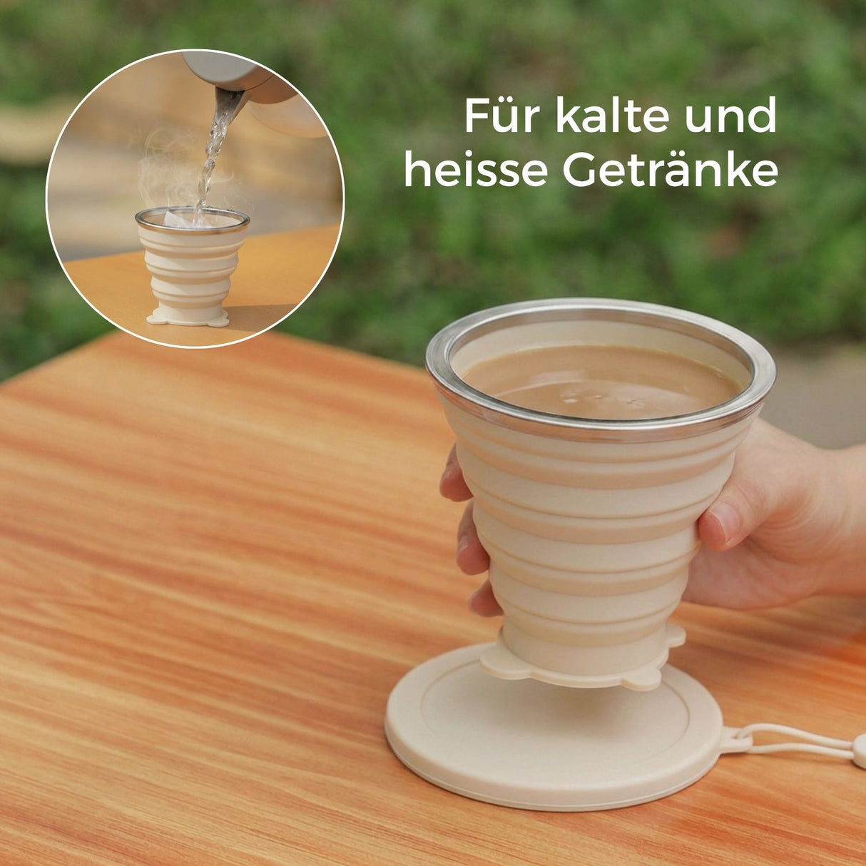 Faltbarer Silikonbecher mit Deckel Faltbecher Reisebecher Trinkbecher