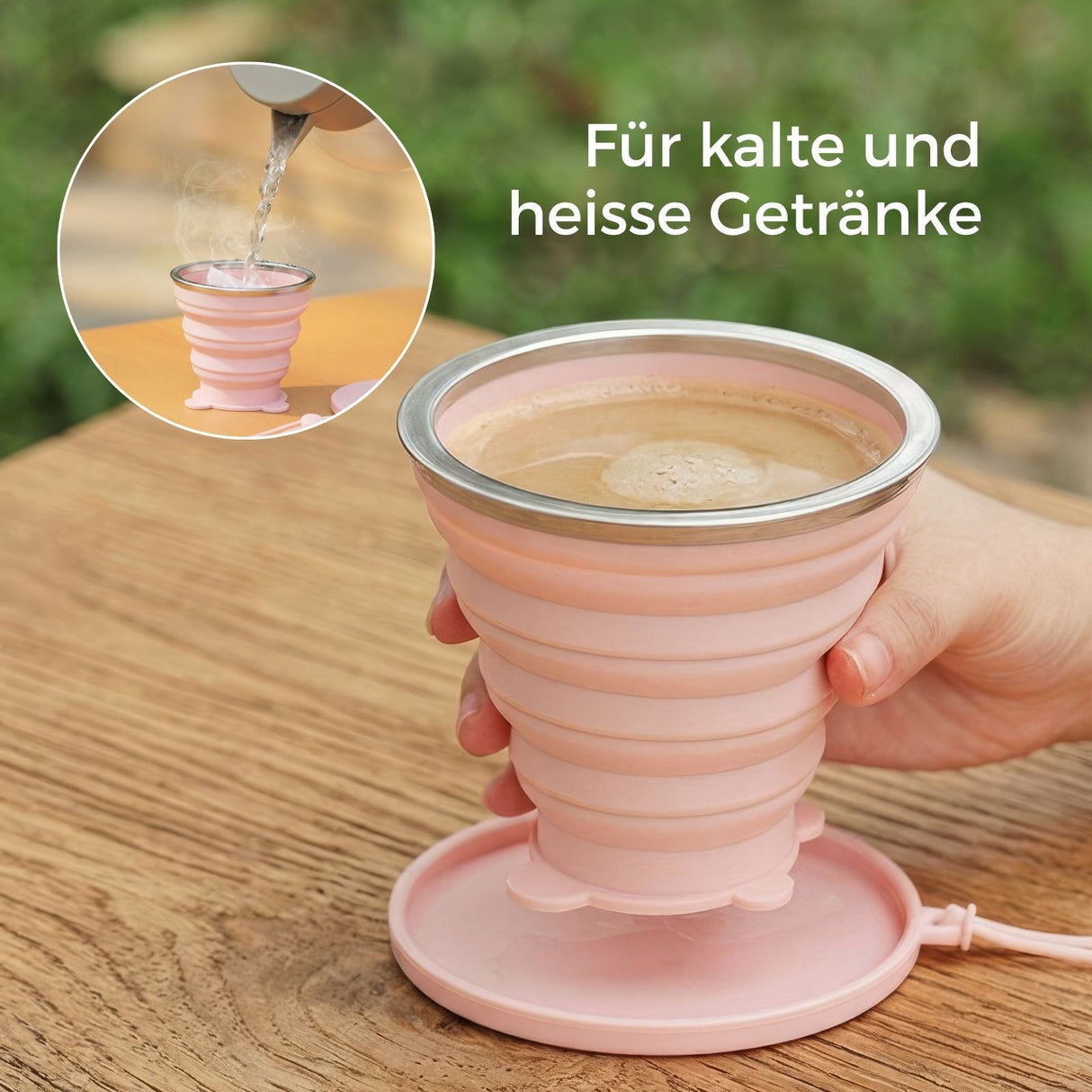 Faltbarer Silikonbecher mit Deckel Trinkbecher Reisebecher Faltbecher