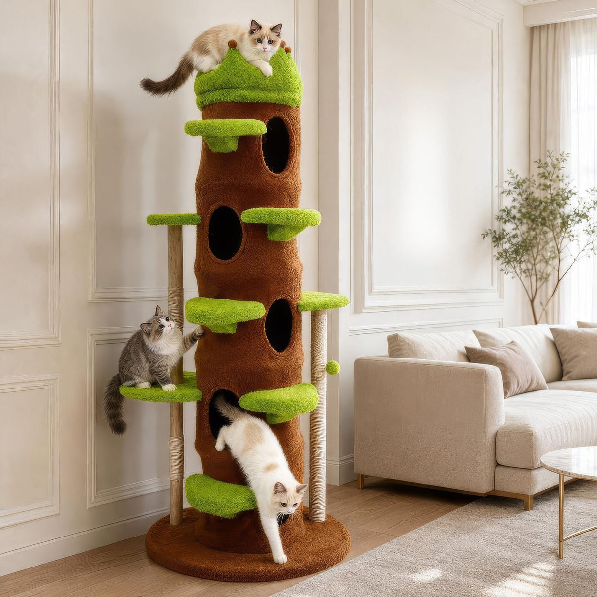 Kratzbaum mit Höhlen und Krone Katzenbaum Kratzmöbel Kletterbaum