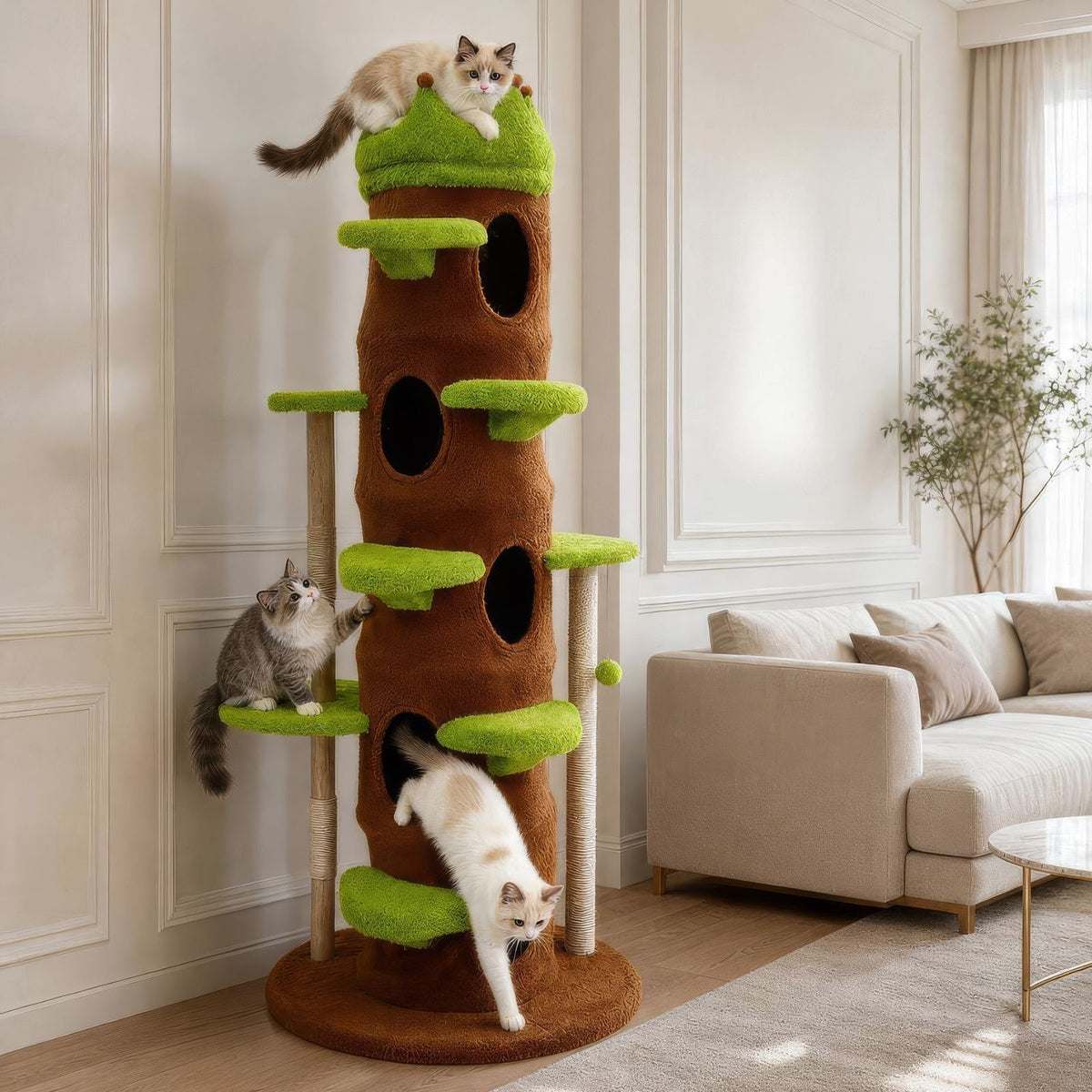 Kratzbaum mit Höhlen und Krone Katzenbaum Kratzmöbel Kletterbaum
