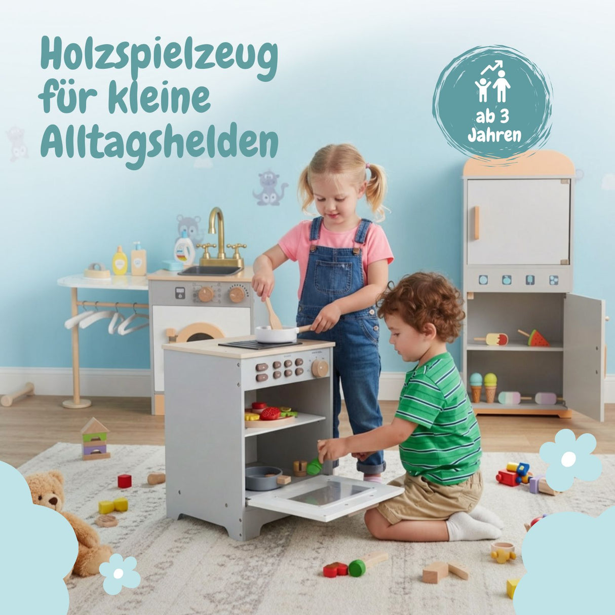 3-tlg. Kinder Haushalts-Spielset Backofen Kühlschrank Waschmaschine