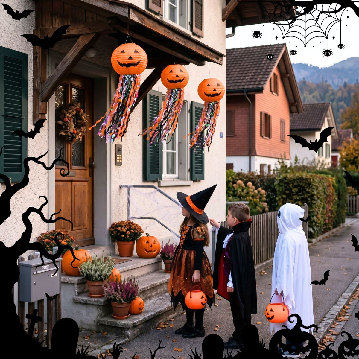 3er-Set Kürbis-Papierlaterne Halloweendeko Partydekoration Papierlampion