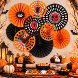9-tlg. Set Halloween Dekofächer Papierrosetten Papierfächer Wabenfächer