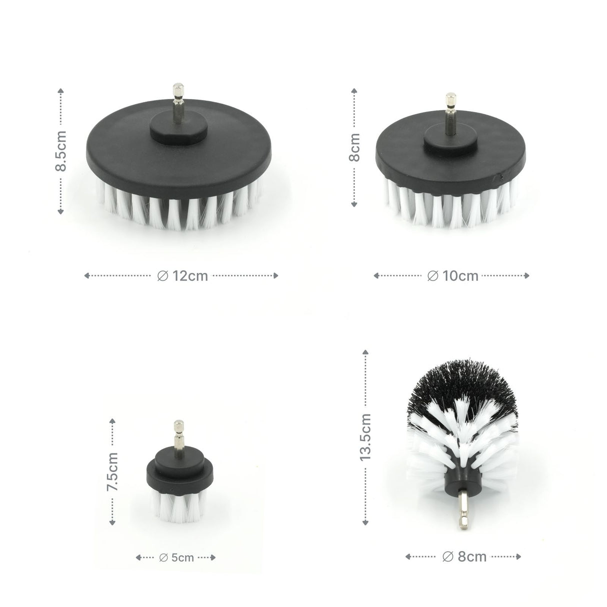 4-tlg. Nylonbürsten-Set Bürstenaufsatz für Akkuschrauber/Bohrmaschine