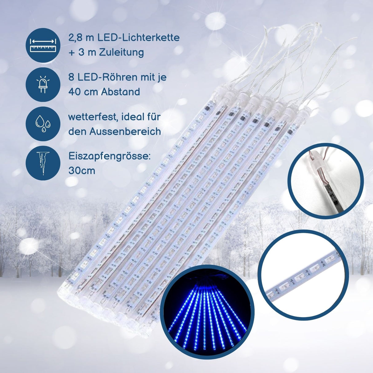 Meteor-Lichter 2.8m LED Weihnachtslichter Eiszapfen Wassertropfen Girlande
