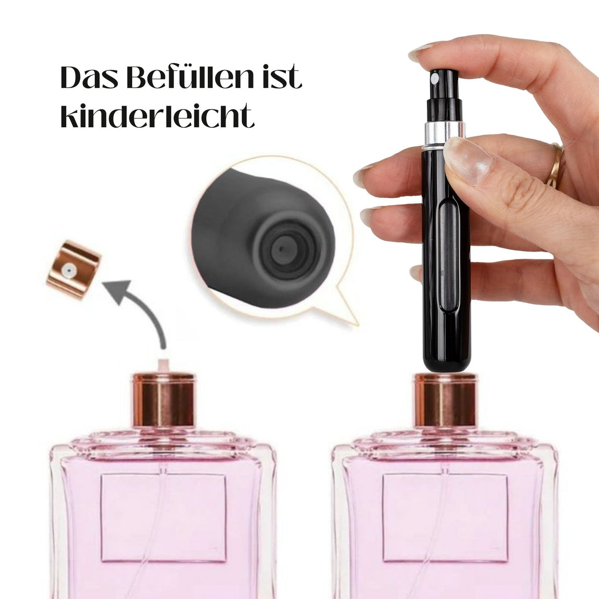 2er-Set Mini-Parfümzerstäuber 8ml Parfum Vaporisateur Matt-Goldig Schwarz