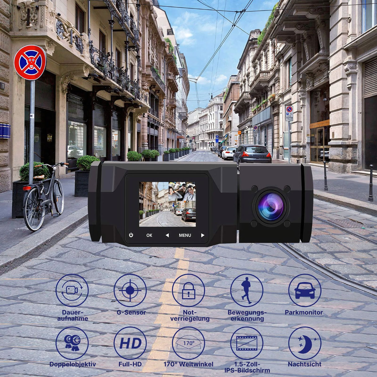 Dual-Dashcam Full-HD Autofront-Kamera Onboard-Kamera Innenraum Auto