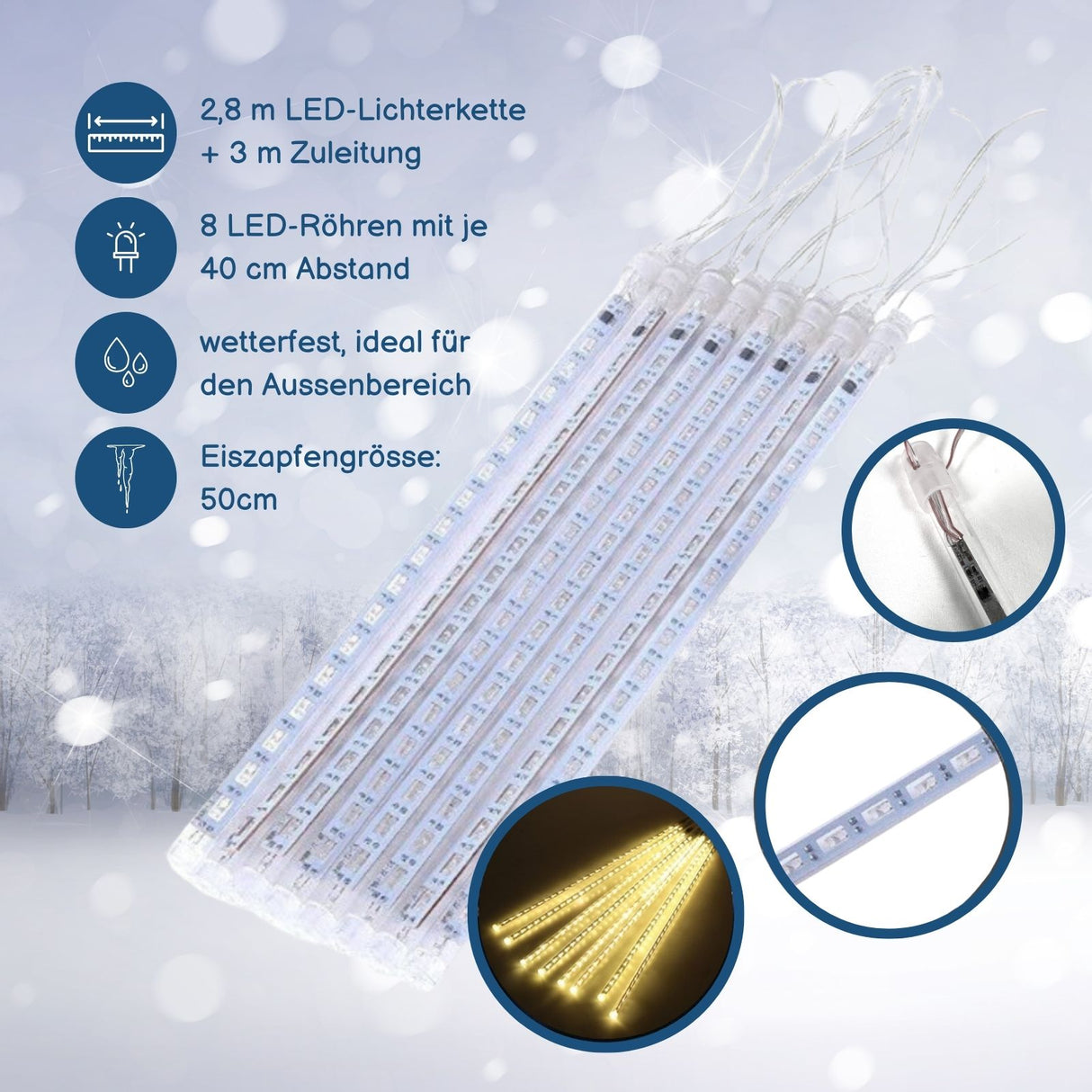 Meteor-Lichter 2.8m LED Weihnachtslichter Wassertropfen Eiszapfen Girlande