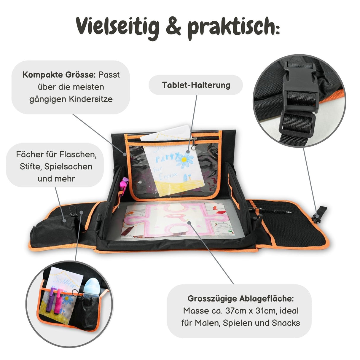 Auto-Reisetisch für Kinder Kindersitz-Tisch Tablet-Halter Spielzeug-Organizer