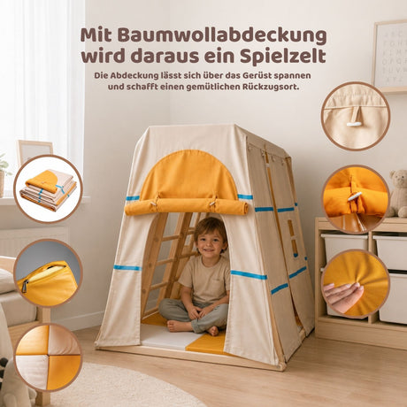 Holz-Klettergerüst mit Schaukel und Rutsche Kletterturm Spielzelt
