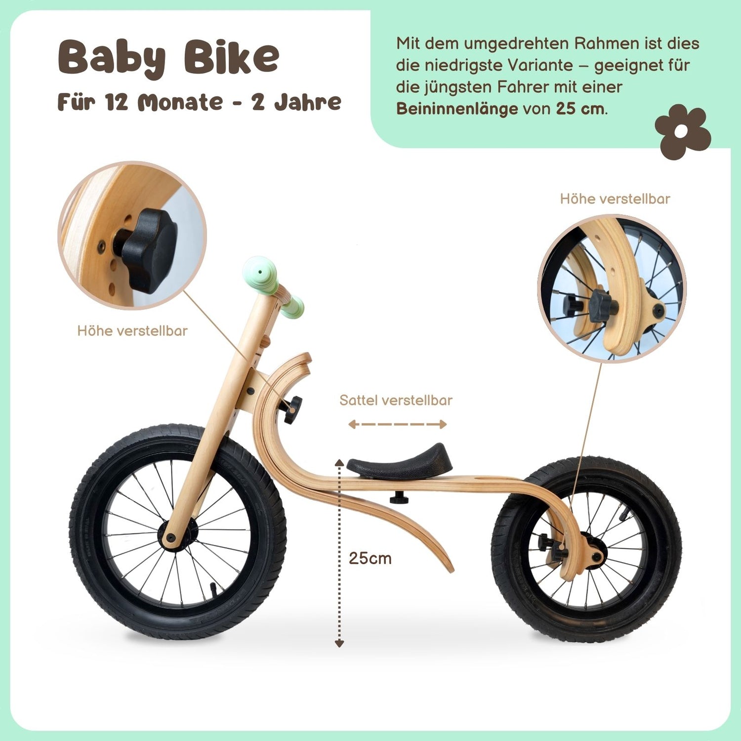 hera kinderfahrrad Baby Balance Bike 3 in 1 Lauflernrad Laufrad Kinderfahrrad aus Holz – Hermex.ch