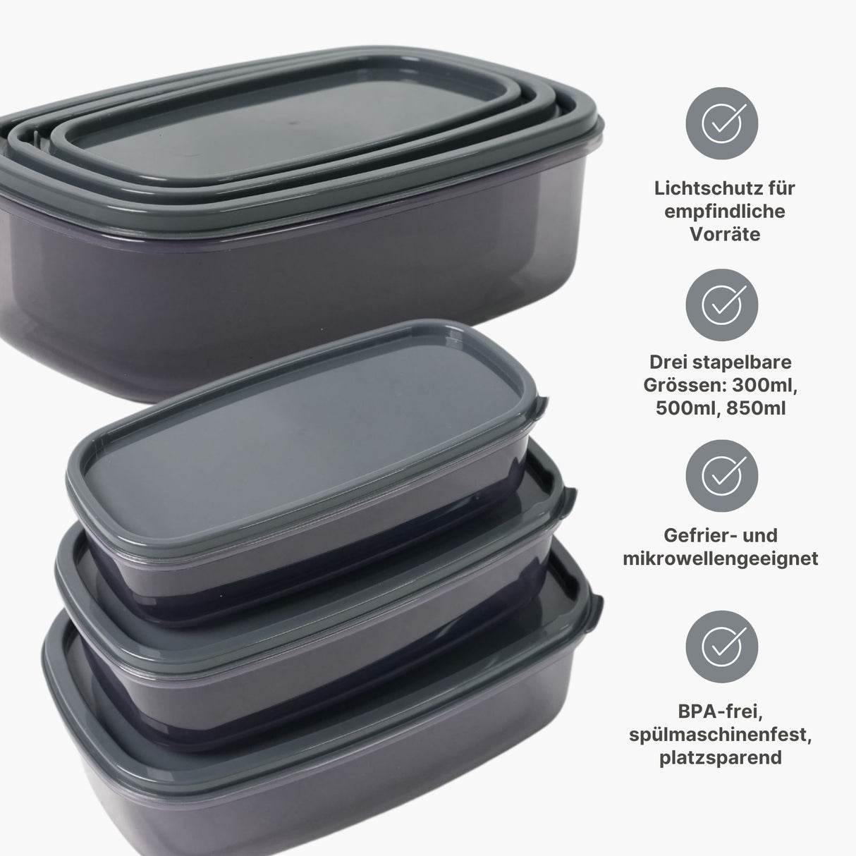 3er-Set Lichtschutz-Aufbewahrungsbox Frischhaltedose Vorratsdose
