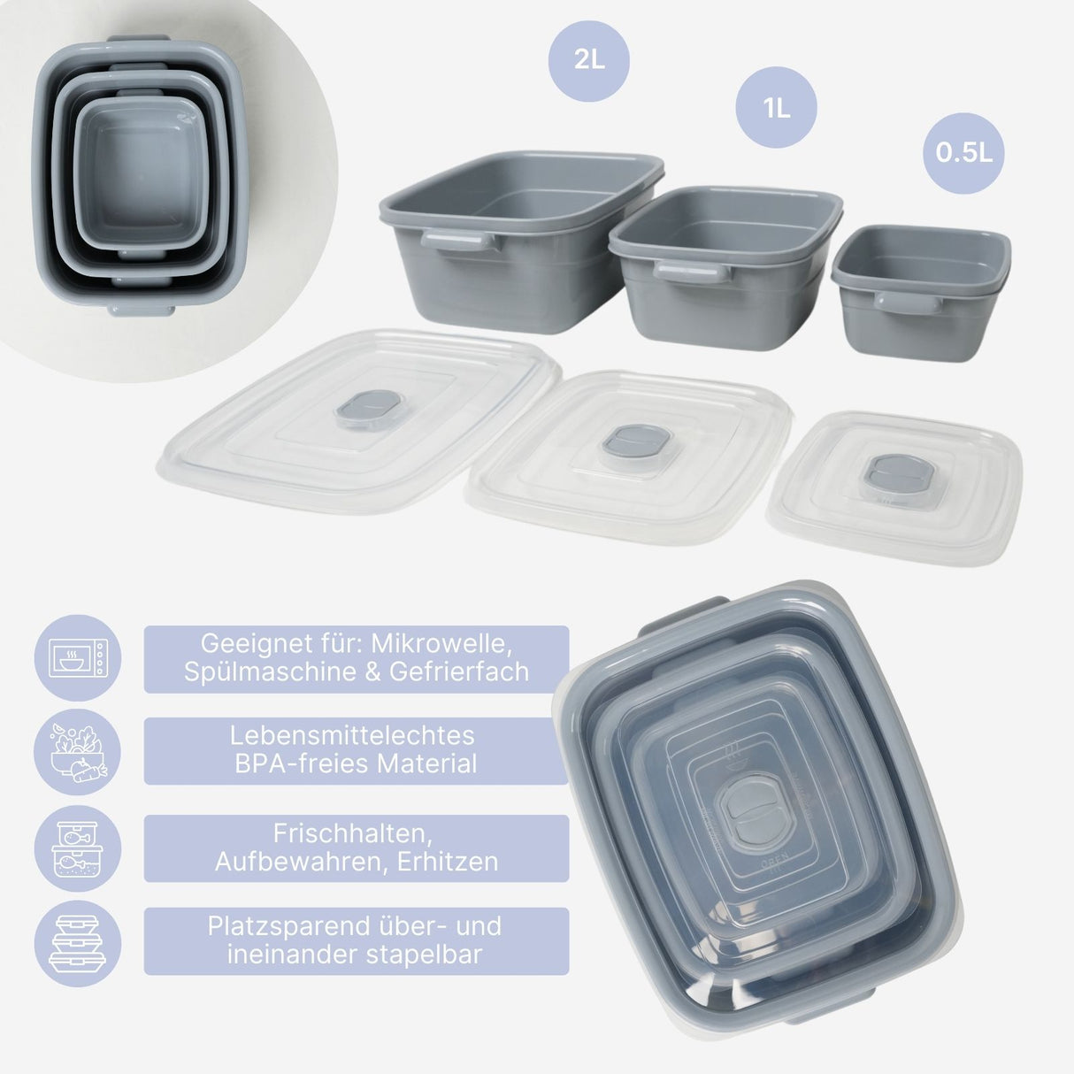 3er-Set Vorratsdosen Gefrierdosen Mikrowellendosen Aufbewahrungsdosen