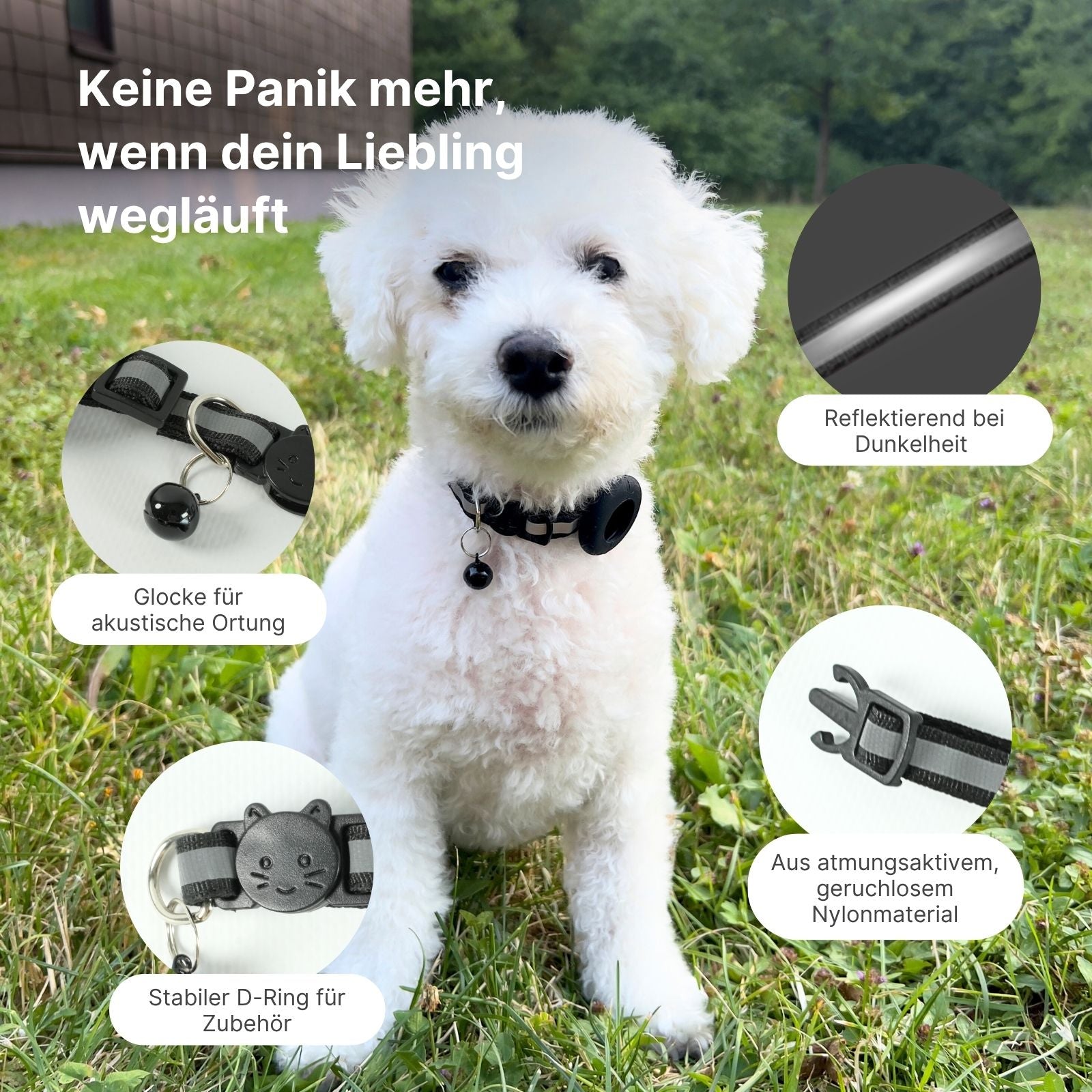 Leder-Hundehalsband Mit AirTag-Fach – Für Kleine Bis Große Hunde & Katzen, Verstellbar, Mit D-Ring – Schwarz, Größe L