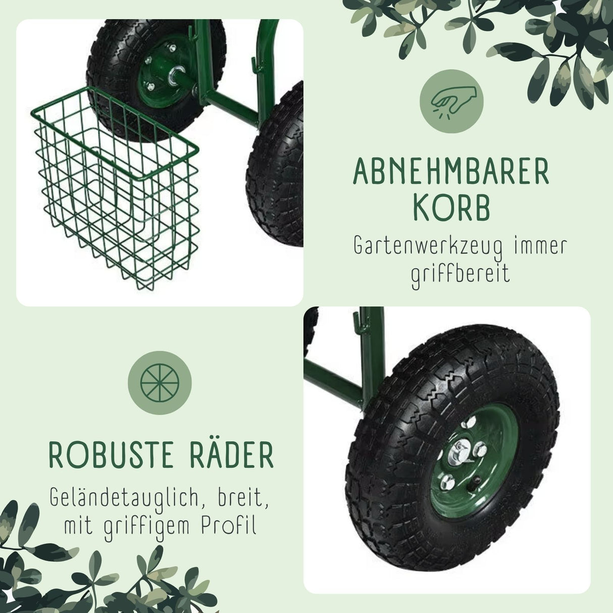 Gartenwagen Transportwagen Fahrbarer Gartensitz Rollsitz Gartenhocker