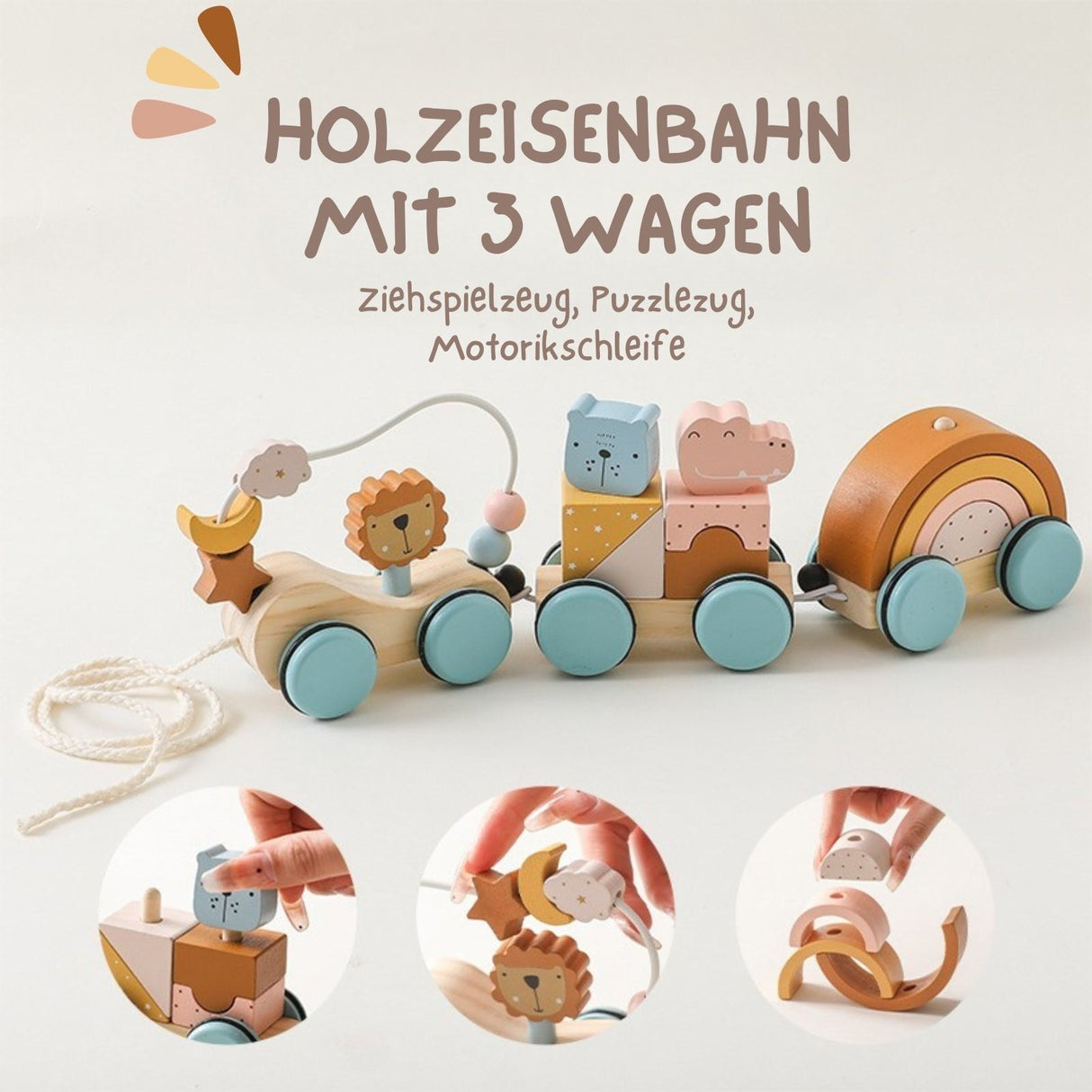 Holzeisenbahn Holzzug Kinderspielzeug Lernspielzeug Bauklotz-Bahn