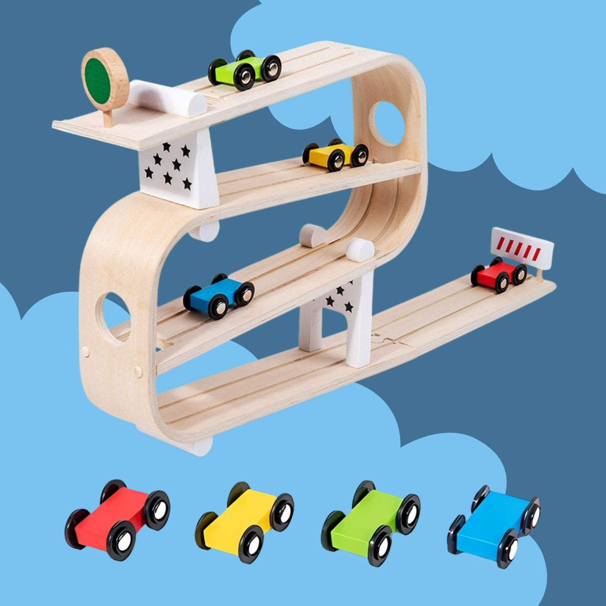 Holz-Rollbahn Kugelbahn Kinderspielzeug Murmelbahn Holzspielzeug