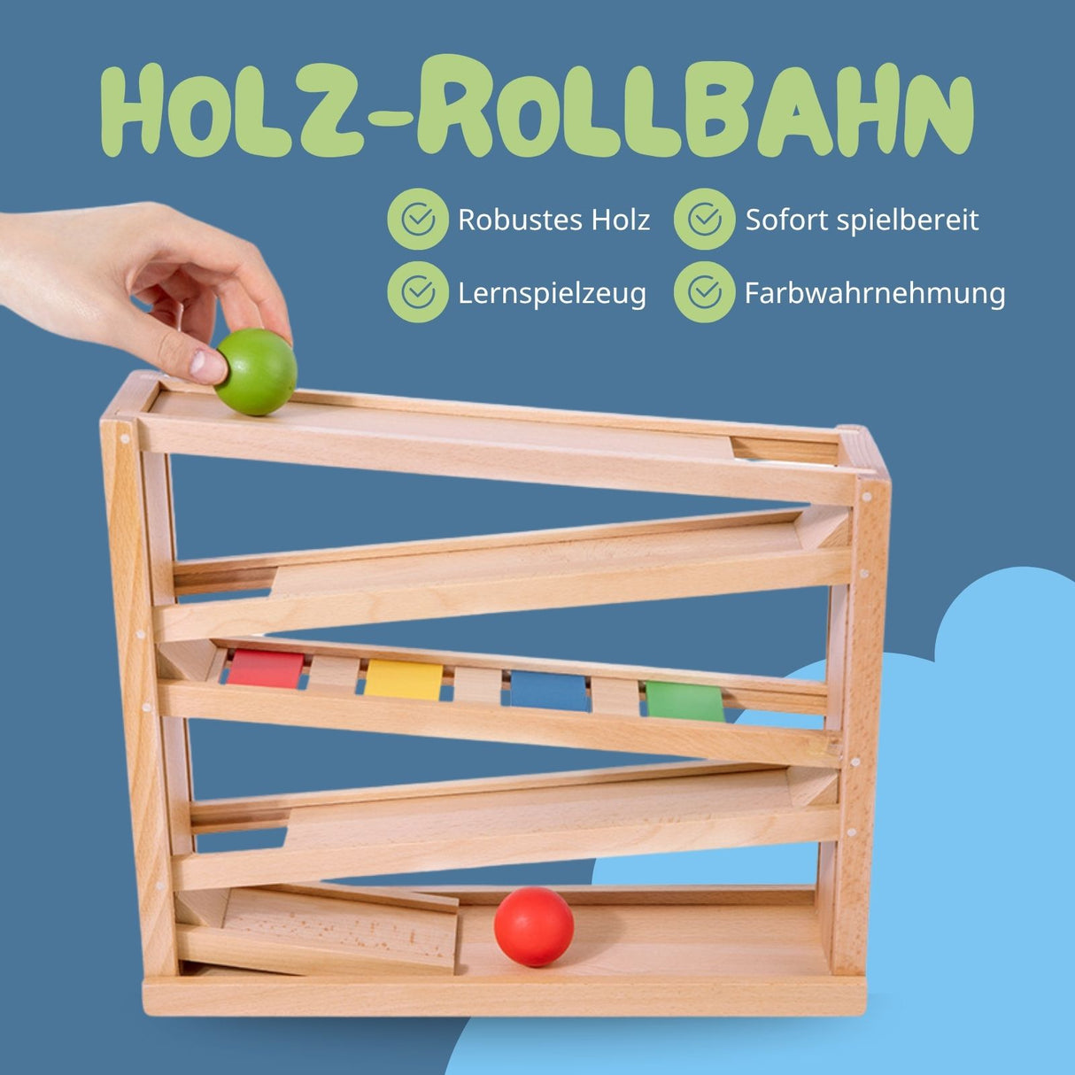 Holz-Rollbahn Kinderspielzeug Holzspielzeug Kugelbahn Murmelbahn