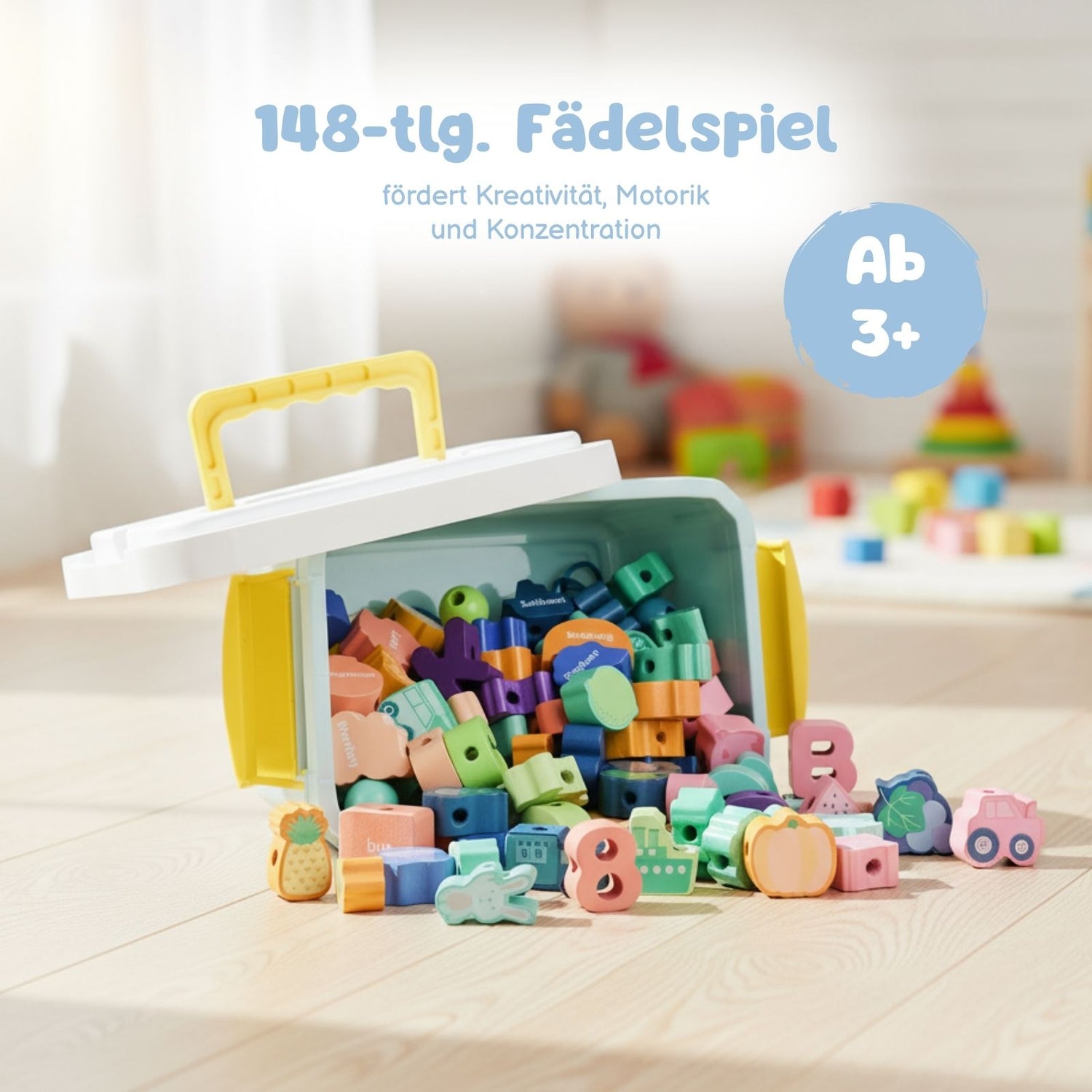 spielzeug mit v 148-tlg. Holz-Fädelspiel Motorikspielzeug Holzperlenspiel Spielzeug