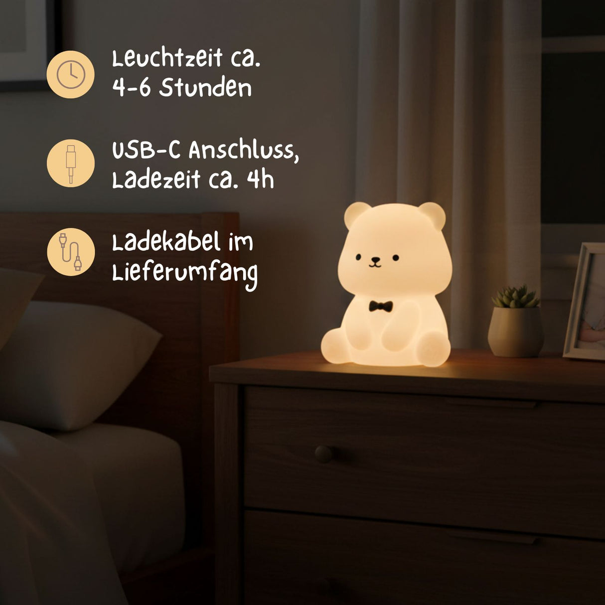 LED-Teddybär-Nachtlicht Kinder-Nachttischlampe Tierlicht Tischleuchte