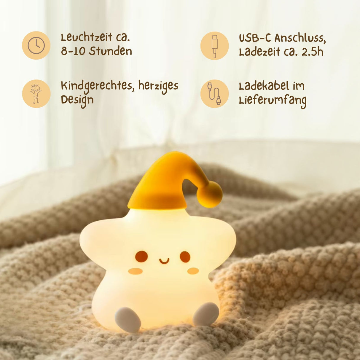 LED-Stern-Nachtlicht Kinder-Nachttischlampe Tischleuchte Schlaflicht