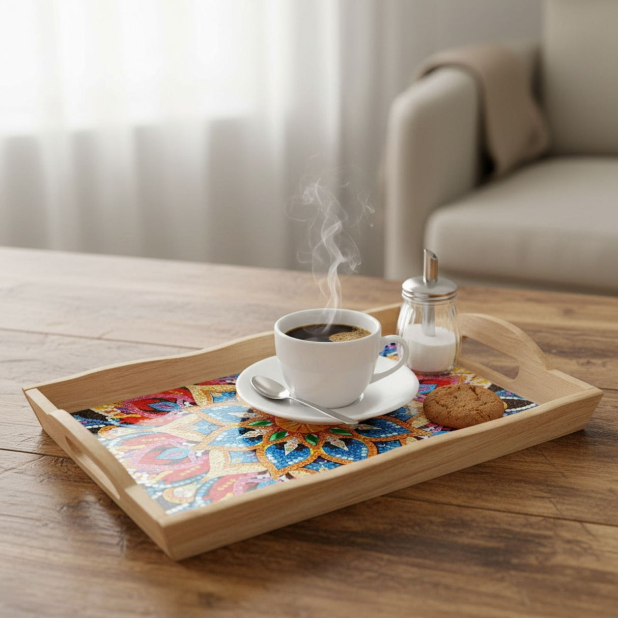 Diamond Painting Serviertablett Blume Servierplatte Holztablett