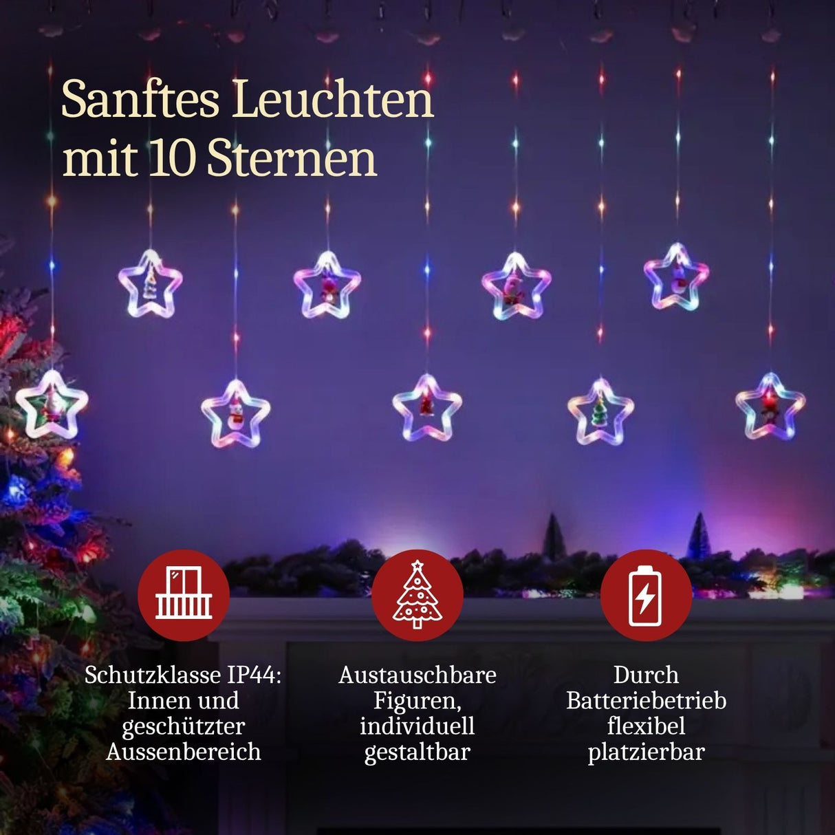 LED Weihnachtslichterkette 3m Sternlichterkette Sternen-Lichtervorhang