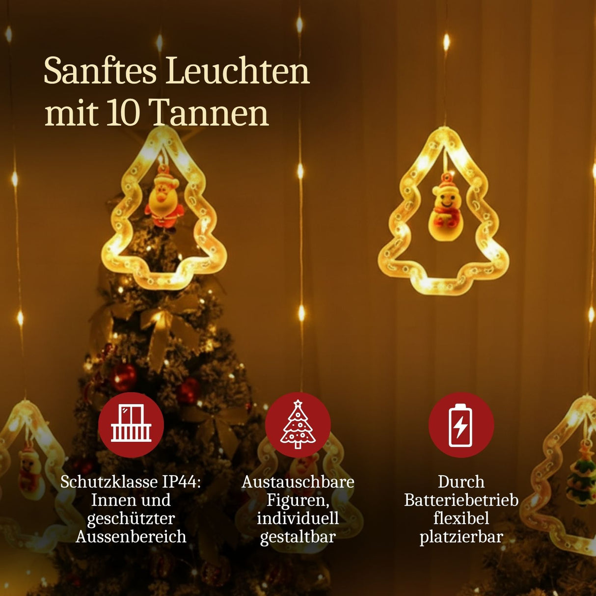 LED Weihnachtslichterkette 3m Leuchtkette mit Tannenbäumen Lichtvorhang