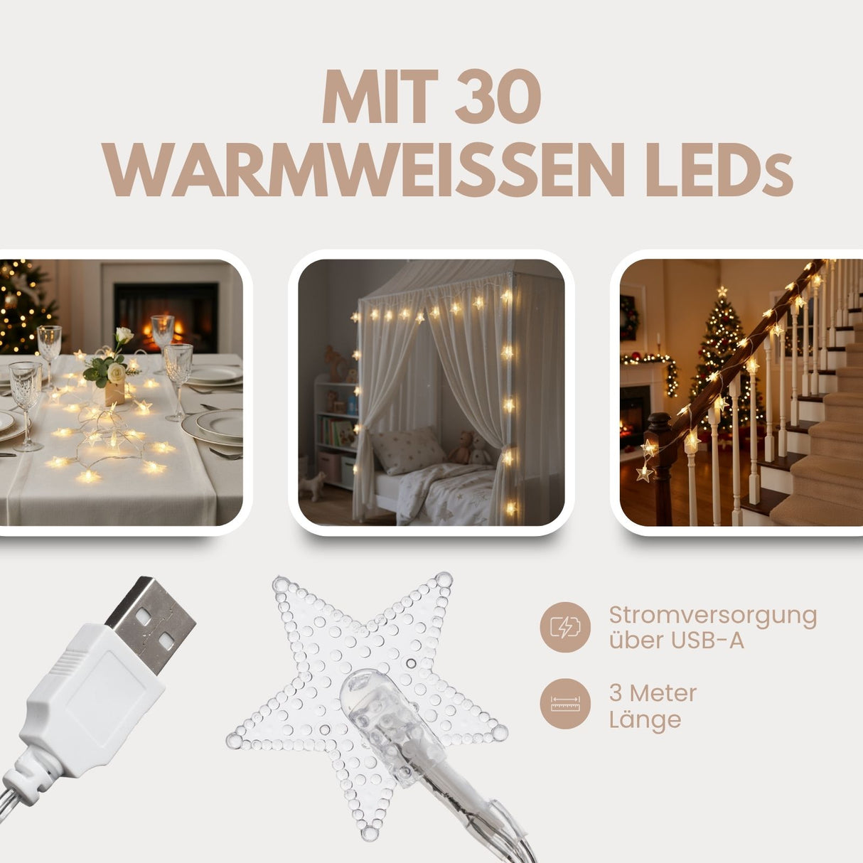 LED Sternenlichterkette 3m Dekolichterkette Sternenlichtgirlande