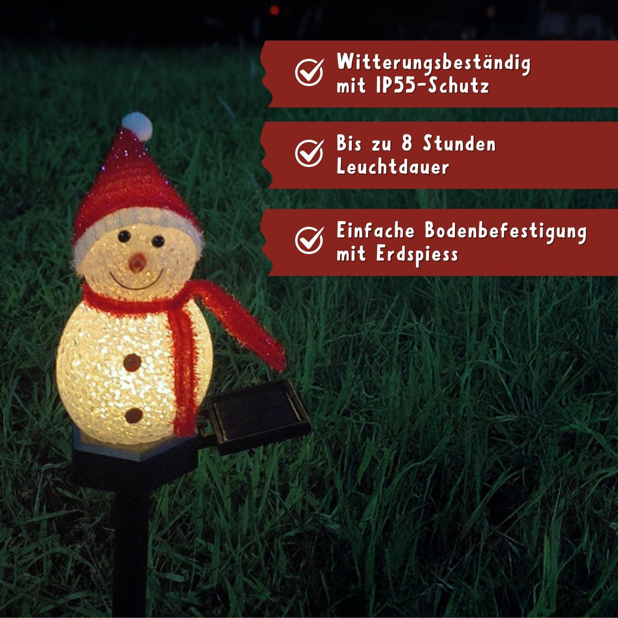 LED Solarlampe Schneemann Dekoleuchte Solarleuchte Gartenbeleuchtung
