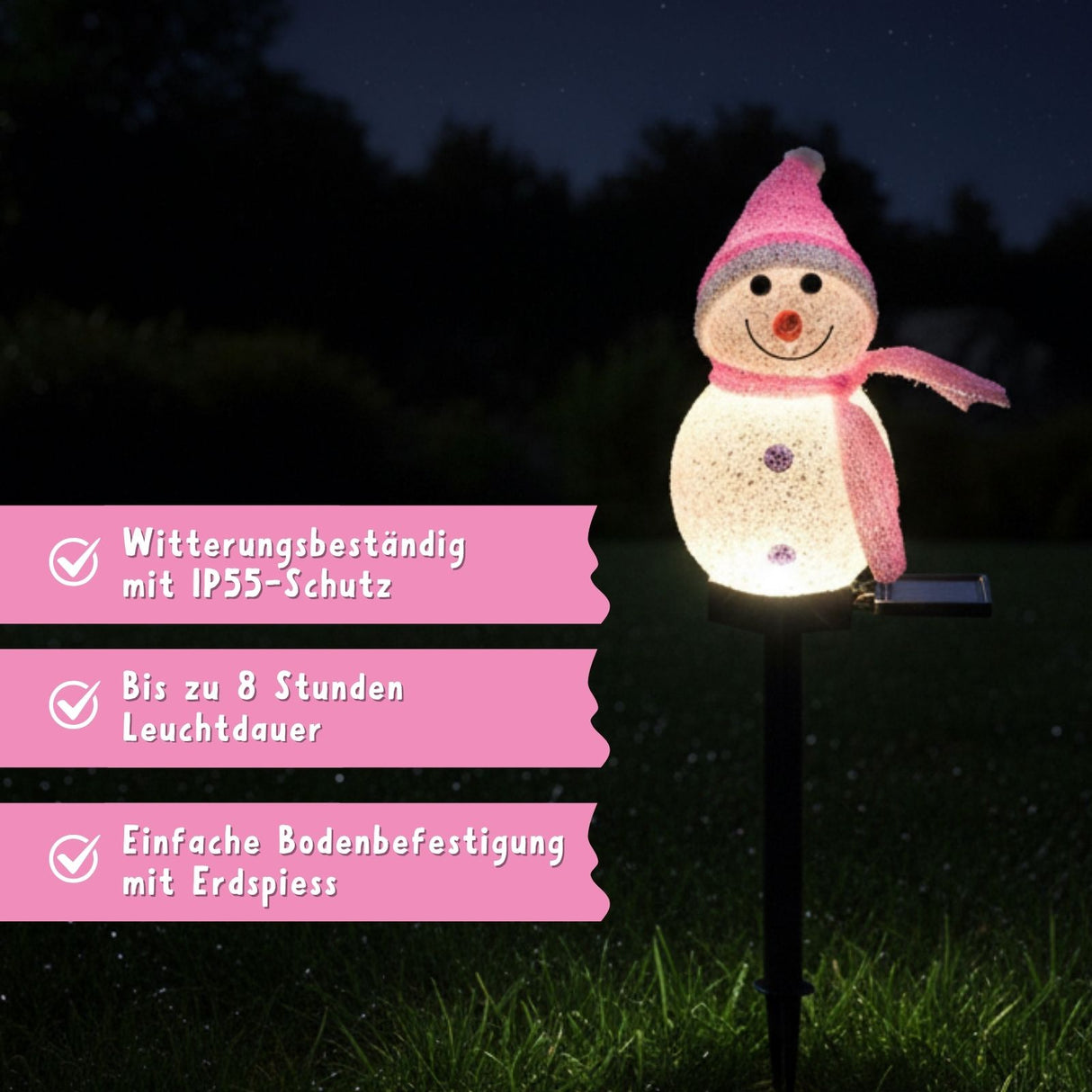 LED Solarlampe Schneemann Gartenbeleuchtung Dekoleuchte Solarleuchte