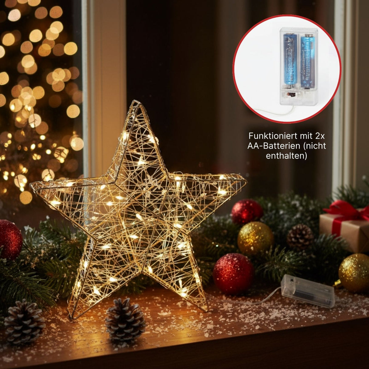 LED-Dekostern 3D Leuchtstern Drahtstern Weihnachtsstern Metallstern