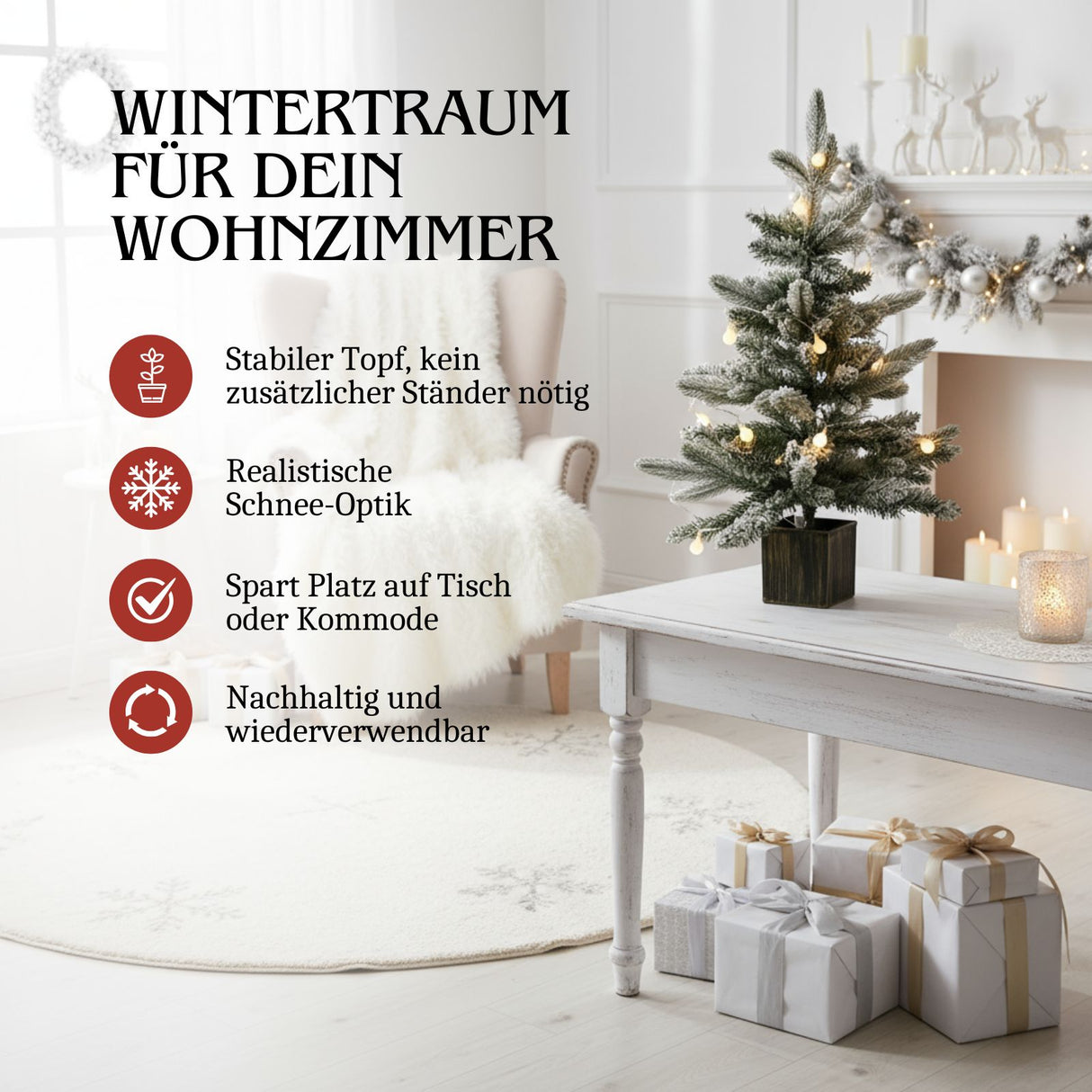 Weihnachtsbaum 60cm mit Schnee und LED Kunsttanne Tisch-Christbaum