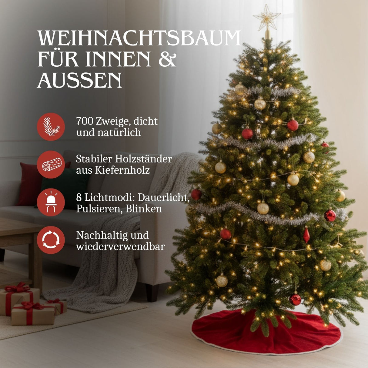 Weihnachtsbaum 150cm mit LED Kunsttanne Christbaum Tannenbaum Tanne
