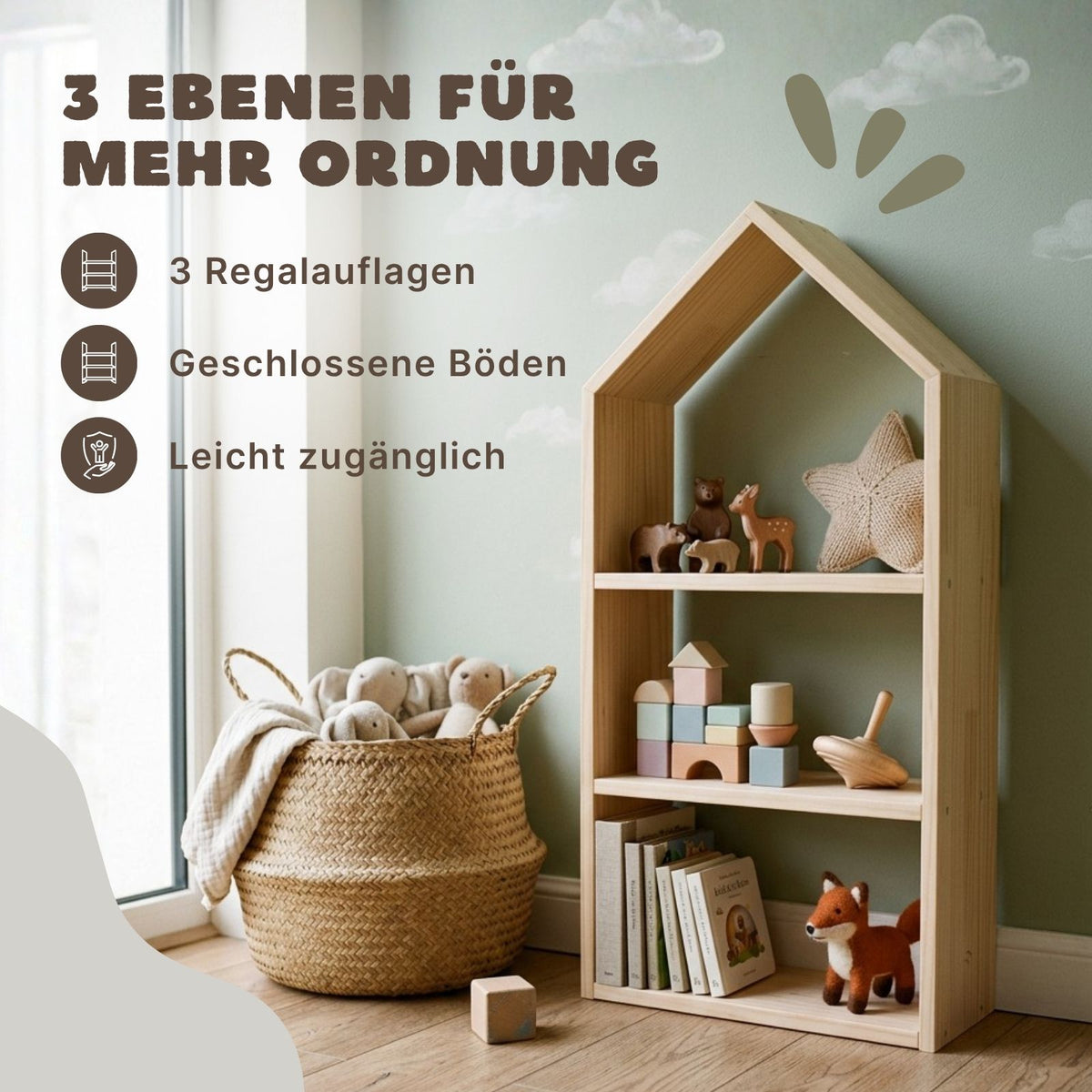 Holz-Aufbewahrungsregal Spielzeugregal Kinderzimmer-Regal Standregal