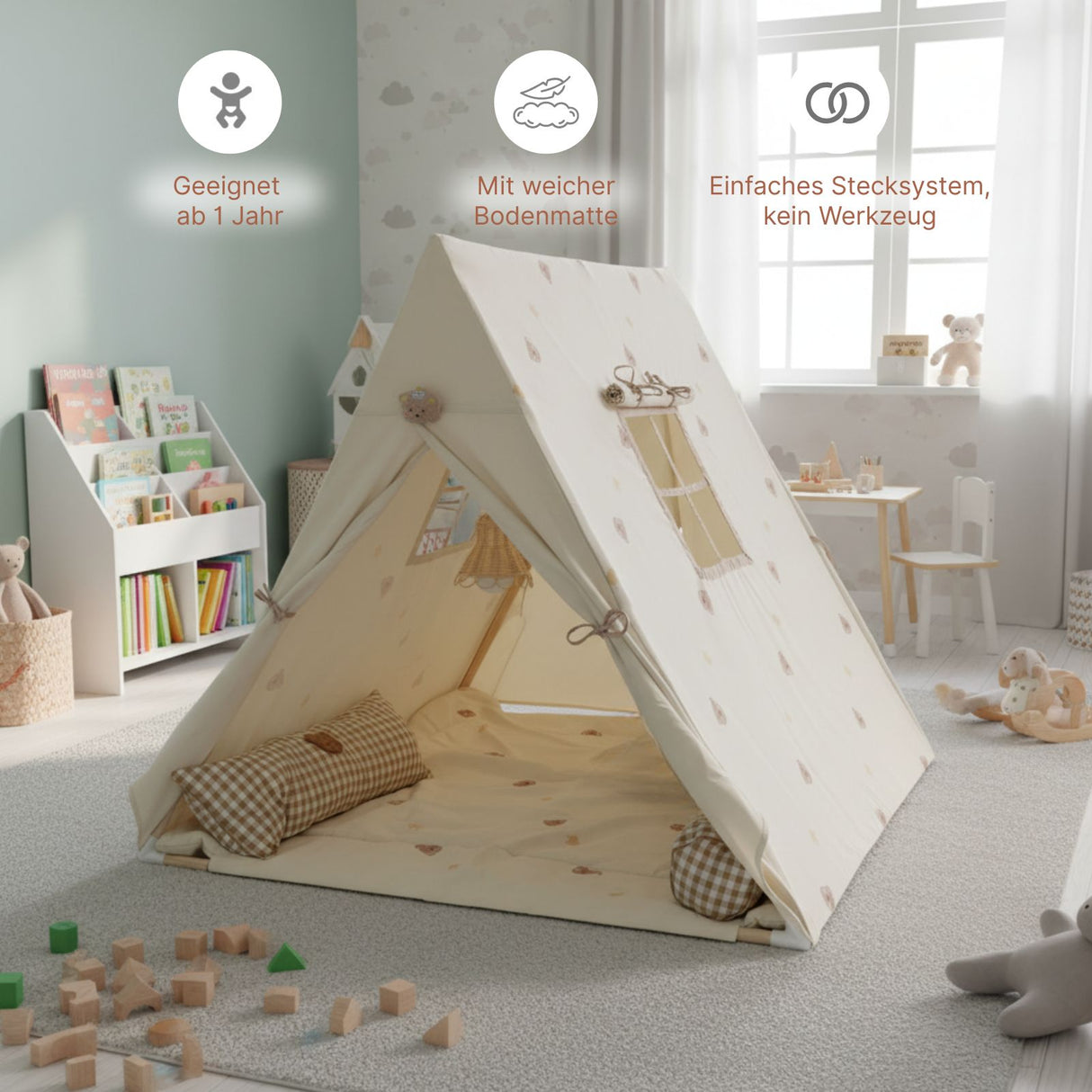 Spielzelt mit Lampe Kinderzelt Kuschelzelt Tipi für Kinder Indoor-Zelt