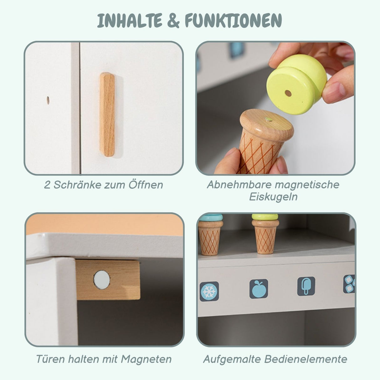 Kinder Spielhaus-Kühlschrank aus Holz mit Zubehör Kinderkühlschrank