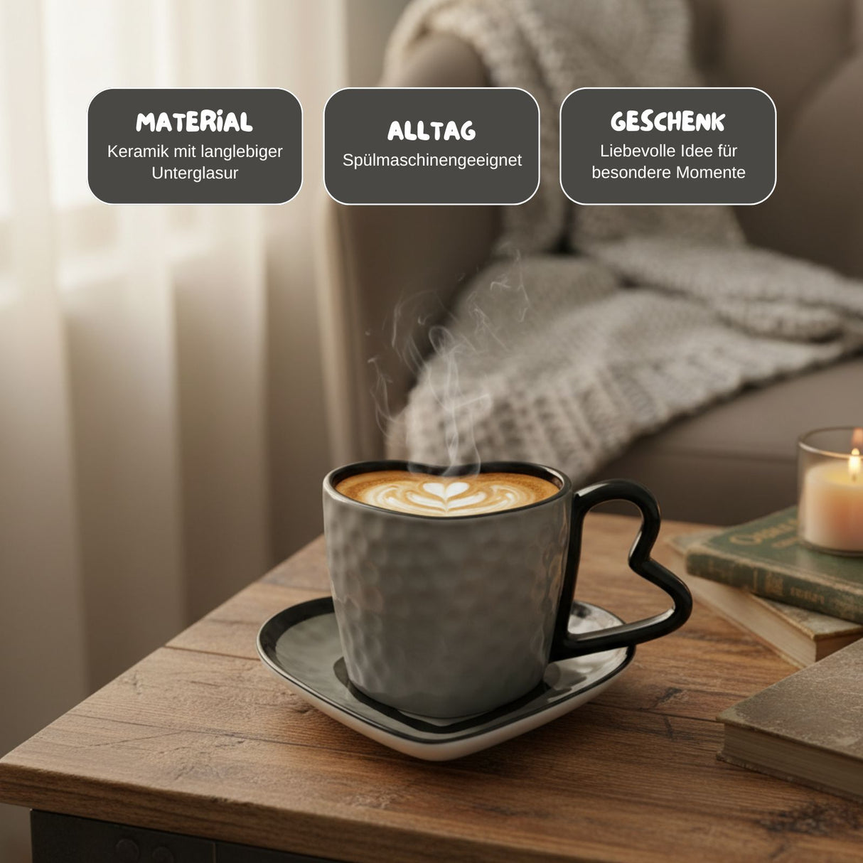 Herztasse mit Untertasse Kaffeetasse Henkeltasse Teetasse Becher