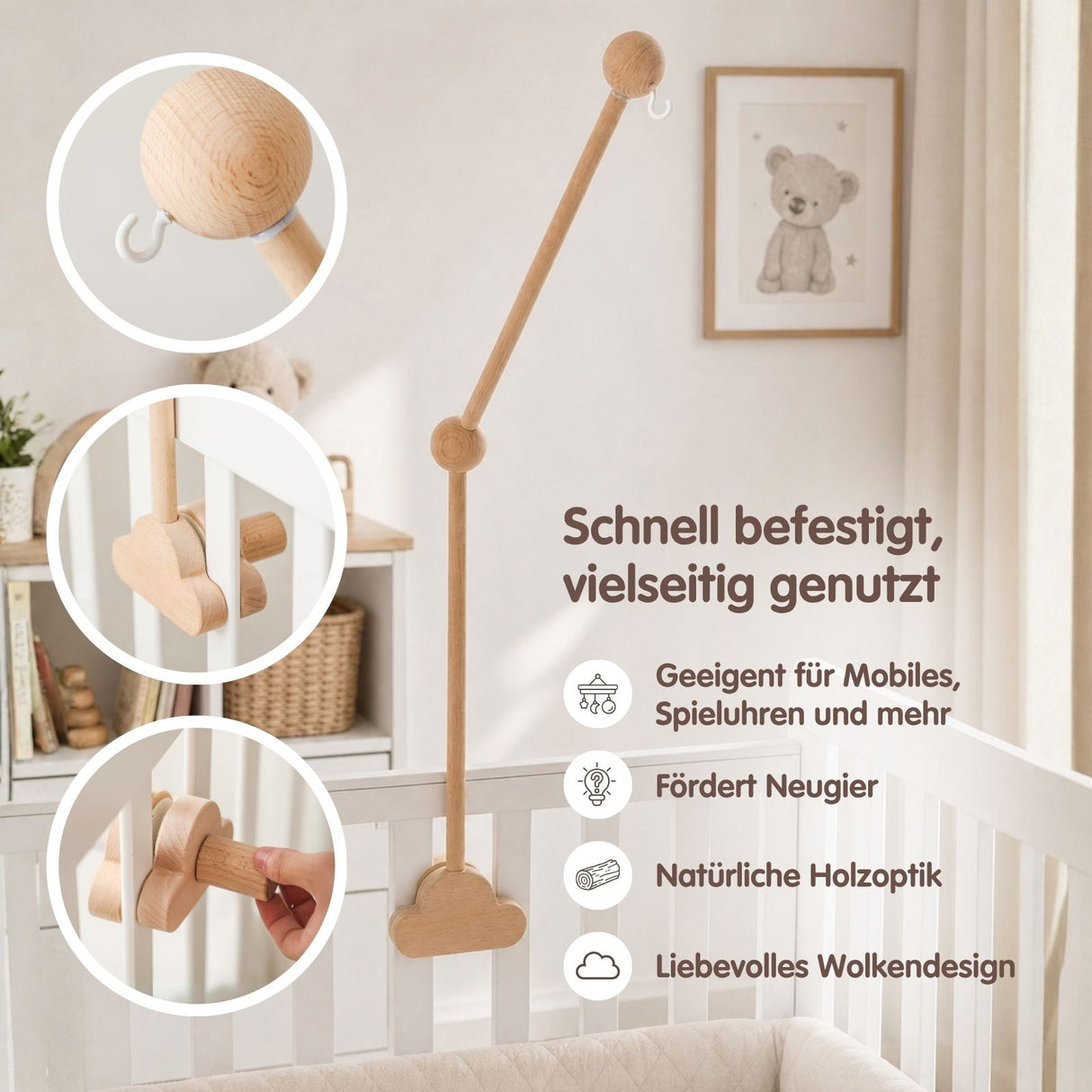 Mobile mit Halterung Teddybär Babymobile mit Glockenhalter