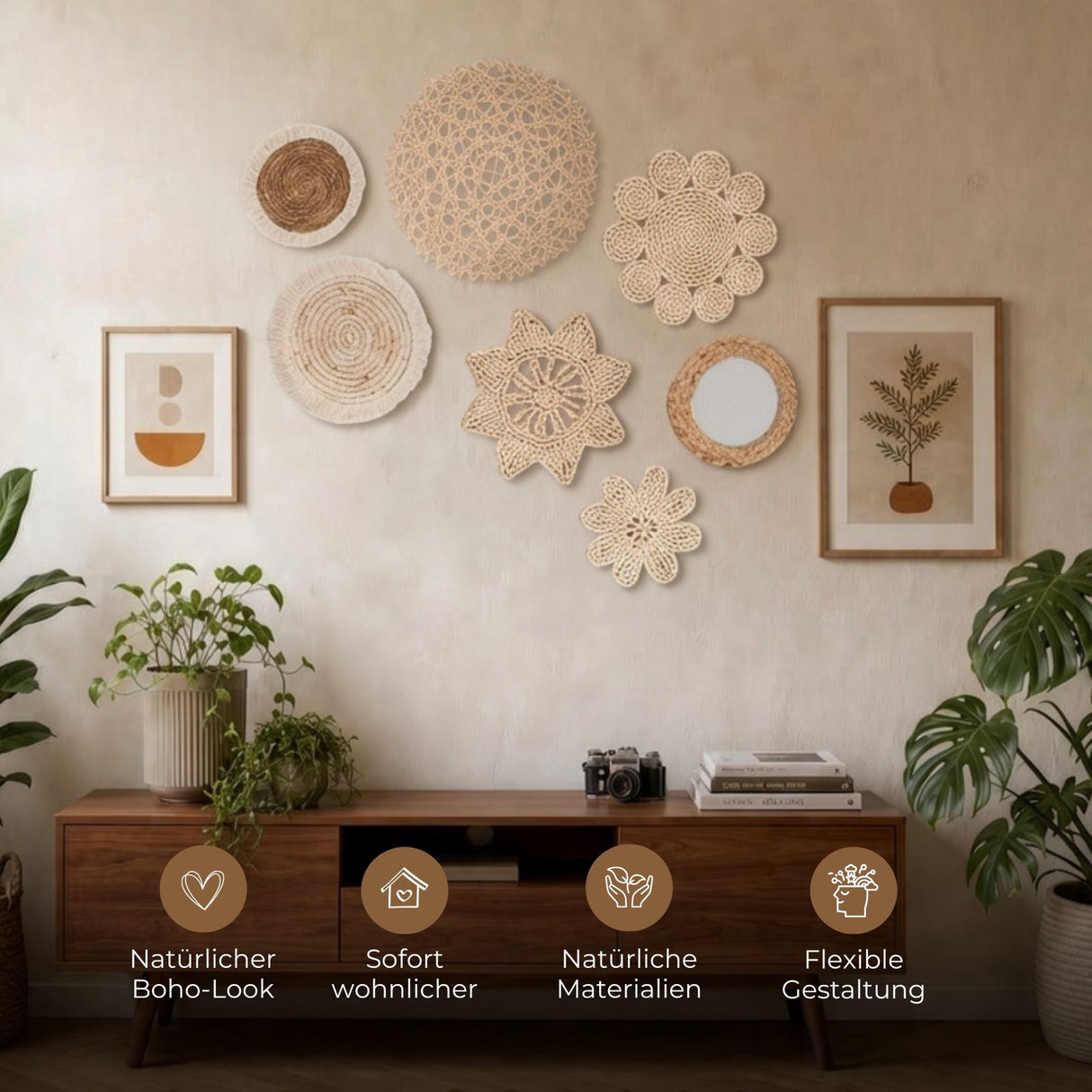 7-tlg. Set Boho-Wandteller Wanddeko Wandschmuck Dekoelement Boho-Stil