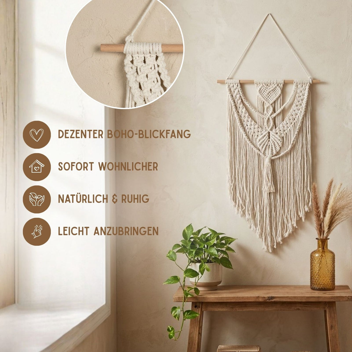 Makramee-Wandbehang Boho-Wandhänger Boho-Wanddeko Makramee-Hängedeko