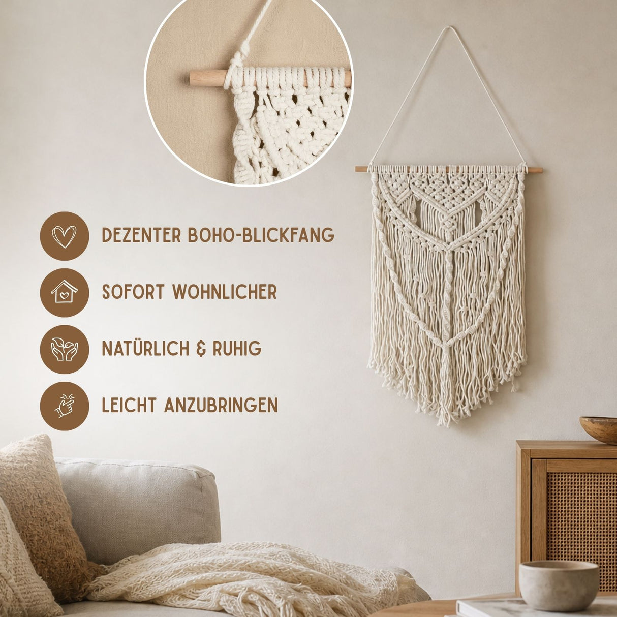 Makramee-Wandbehang Makramee-Hängedeko Boho-Wandhänger Boho-Wanddeko