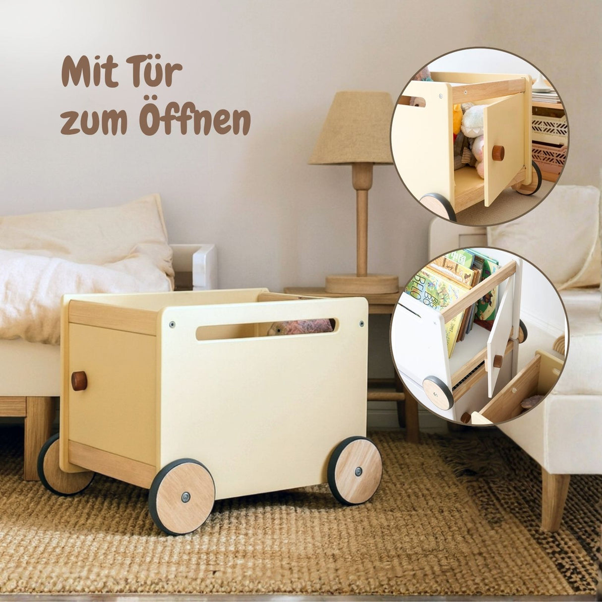 2er-Set Holz-Spielzeugtruhe auf Rollen Bücherkiste Spielzeugkiste